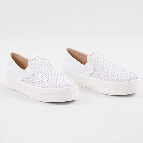 J/Slides Halsey Woven Leather Slip On Platform Sneaker Shoe White Size 8 Preppy - Picture 1 of 12